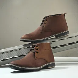 kraasa Men's Lace Up Seude Lifestyle Fashion Boots | High Tops, Soft Cushioned Insole, Feet & Arch Support, Trendy, Stylish Boots image 2