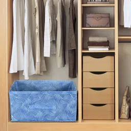 Kuber Industries Rectangular Storage Box/Closet Organizer Box With Handle|Metalic Lahriya Print & Foldable Non Woven Fabric (Blue)-Kubmart15994, Drawer Organizers image 2