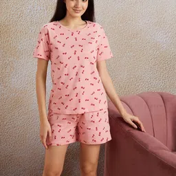amazon brand - symbol Women's Cotton T-Shirt and Shorts Night Suit | Two Piece image 3