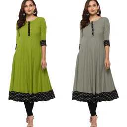 natek Cotton Anarkali Printed Border Kurtis for Women Combo Pack of 2 image 1