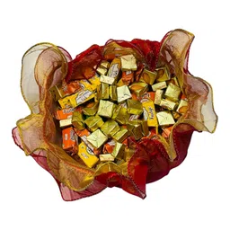 Moira 6pcs Tissue Silk Potli Tokri Drawstring Closure for Gifting, Jewellery Storage, Shagun (Medium 18 inch, Red) image 5