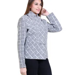 comfy sparrow Women Check Print Designer Short Coat with Stylish Flap image 3