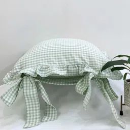 Cushion Covers – 16x16 Inches | Sage Green Checkered Design with Frill Borders & Envelope Closure | Decorative Pillow Covers for Sofa, Couch, Bedroom & Living Room image 4