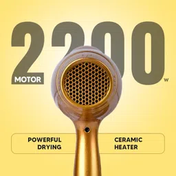 SHINON SH-978 Hair Dryer 2200 Watt, 3 Heat Setting, 2 Speed Settings, Nozzle Concentrator Overheating Protection, Air-inlet Grill, Styling Tool Professional Hair Dryer with cool & hot Air, Gold image 3