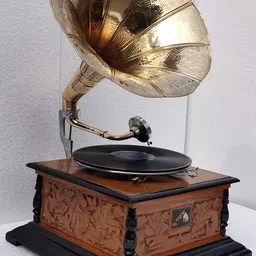generic TAHA ART Gramophone Player Original Working Vintage Replica - Wood & Brass - 78-RPM - Decorative Showpiece - Includes Demo Disc & Needles image 1