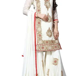 ethnicjunction Women's Chanderi Cotton Embroidered Unstitched Salwar Suit Material image 1