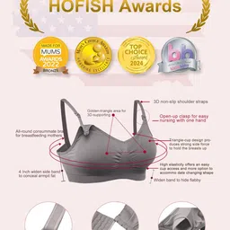 hofish 3PACK Full Bust Seamless Nursing Maternity Bras Bralette S-XXL with Extra Bra Extenders & Clips, Black/ Grey/Elegant Pink, XL image 2