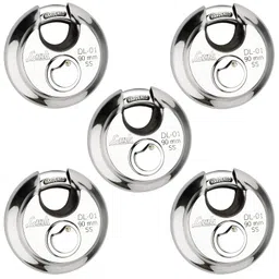 link Link® Hi-Tech 90mm Round Padlocks 5Pcs-Set | Stainless Steel Body | Hardened Shackle | 3 Silver Keys with Hi-Tech Nickle | | Made in India| 3Kyes for Each Padlock image 1