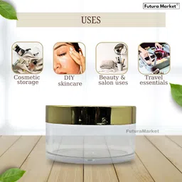 FUTURA MARKET Acrylic Transparent Jar with Premium Gold Lid for DIY Lip Balms, Cream, Beauty Products and Multi Purpose 50 gm - Pack of 24 image 4