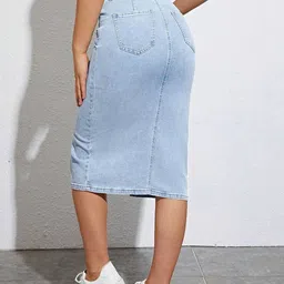 chalodia Women's High-Waist Flared Knee-Length Fashionable A-Line Denim Pencil Skirts image 5