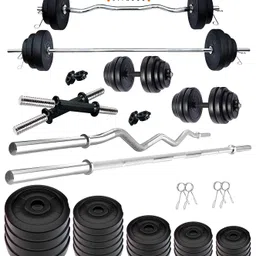 Kore PVC 20-100 Kg Home Gym Set with One 4 Ft Plain + One 3 Ft Curl and One Pair Dumbbell Rods image 2