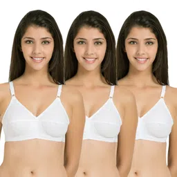 souminie Women's Cotton Non-Padded Non-Wired Everyday Bra Pack of 3 (White,42D) image 1