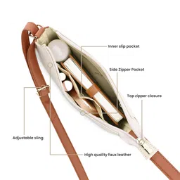 fastrack Trendy White Sling Bag with Adjustable Straps | Faux-Leather Women's Handbags | Sling for Casual Carry image 3