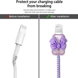 Twizzle Cute 3D Heart Design Case Cover for iPhone Adapter Compatible with 18W and 20W Charger Only 360° Protective Charger Cover Cable Protector Silicone Case Cover 5 in 1 (Purple Bow) image 2