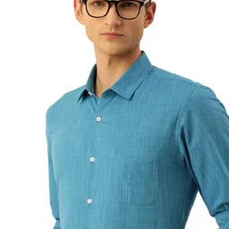 peter england Men's Slim Fit Full Sleeve Formal Textured Solid Shirt | Festive Duo-Tone Colour | 100% Cotton image 1