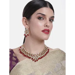 peora Traditional Jewellery Indian Ethnic Jadau Kundan Stone Pearl Green Necklace with Earrings image 3