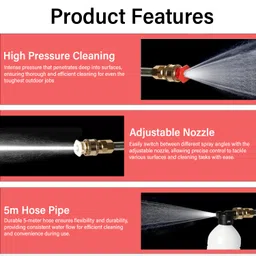 pivalo 48V Cordless High Pressure Washer with Adjustable 3 in 1 Nozzle, 5M Hose Pipe, Dual 12000 mAh Battery and Foam Cannon Portable Water Sprayer Gun Machine for Car Washing & Bike Cleaning (Black) image 2