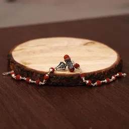 prabhuji jewellers Silver Rudraksha Bracelet for Men and Boys | 'Trishul and Damru' Rakhi Bracelet for Brother image 2