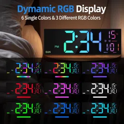 LEIKE 16.2'' Large Digital Wall Clock with Remote Control, Dual Alarm Wall Clocks for Living Room, Bedroom, Kitchen Decor, 8 RGB Colors Large LED Dispaly, Auto Brightness, Date, Auto DST, Temperature image 2
