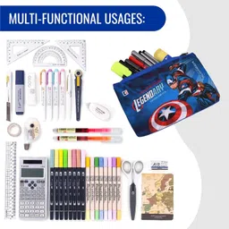 kuber industries Polyester Pack of 4 Pencil Pouch | School Geometry Pouch | Pencil Utility Bag | Marvel Pencil Organizer | Square Stationary Pouch | Pen-Pencil Box for Kids | Royal Blue & Black image 4