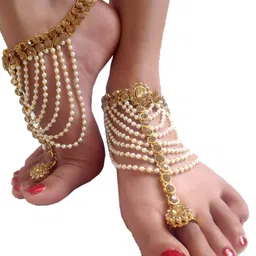 womensky Gold Plated Payal/Anklet with Gold Plated Hath Phool Ring Bracelet for Women image 4