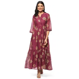 biba Women Cotton Blend Tiered Printed Maxi Dress image 1