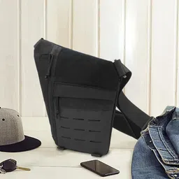 Fashion My Day Men's Chest Bag Chest Pack Daypack for Outdoor Sports Motorcycle Backpacking All Black image 5