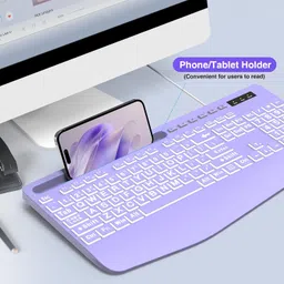 SABLUTE Large Backlit Computer Keyboard, Wired Backlit USB Keyboards with 7 Color Backlight Wrist Rest Phone Holder Easy Read image 5
