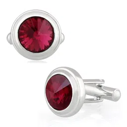 mahi Rhodium Plated Maroon Solitaire Crystal Cufflink for Mens and Boys CL1100534RMar image 1