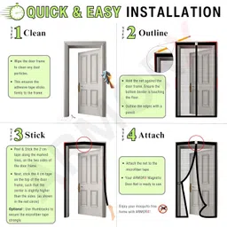 ARMORX High Tensile Polyester Magnetic Door Mosquito Net, Self Closing Magnets with Buckle Strap, Protection from Insects, Pets & Kids Friendly - BLACK-210cm x 100cm image 4