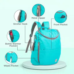 Mee Mee Nursing Diapers Bag |Adjustable Strap,Water&Stain Resistant BackPack |Spacious Bag With Multi Pockets for Keeping Milk Bottle With Diaper Changing Mat |All Baby Essentials In1 Bag (Green) image 2