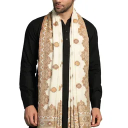 pashtush Mens Faux Pashmina Stole, Aztec Design Design, Ivory image 1