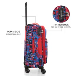 nasher miles India 55 Cm 20 Inch Polyester Soft-Sided 4 Wheels Spinner Printed Luggage Bag Cabin Luggage Trolley Bag (Red Blue) image 4