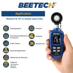 BEETECH Light/Lux meter B-101 Digital illuminous meter with range upto 2,00,000 Lux and measures Ambient temperature with 4 digit color LCD display image 3