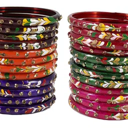 nmii Glass with Zircon Gemstone Studded worked and Flower Pattern Glossy Finished Kada Set For Women and Girls image 2