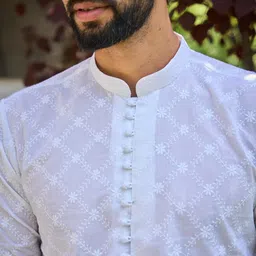 see designs Cotton Regular Fit Mandarin Collar Long Sleeves Embroidered Kurta Set image 2