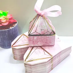 vrb dec 20pcs Small Diamond Gift Boxes for Packaging/Gift Boxes for Gifting,hamper boxes for gift empty,gift hamper box for gifting,return Gifting,Chocolates, Dry Fruits, Wedding & Pooja Gifts. (20 Pcs Pink With Ribbon) image 1
