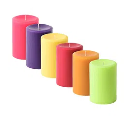 atorakushon atorakushon® Smokeless Scented Paraffin Wax Multi Colour Round Pillar Candles Decoration for Party,Birthday Party,Dinner Table, Living Room Pack of 6 image 1