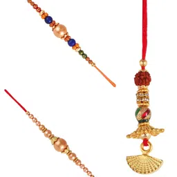 Vivastri's Premium & Attractive Rakhi Set Of 3 Pair With Trending 'Lumba 'Style Rakhi For Brother On Occasion Of Rakshabandhan-VIVA1218-1219-1230RKG image 1