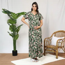 momtobe Women's Cotton Maxi Maternity Nighty/Feeding Nighty/Pregnancy Night Gown/A-Line Nursing Nighty with Zippers for Nursing Pre and Post Pregnancy image 3