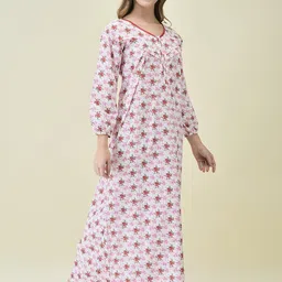 noty Women's- Maternity Nighty | Feeding Gown | Nursing Nighty | Maxi- Cotton Fabric- Floral Print Nighty | V Neck with Zip Closure | 3/4 Sleeves image 3