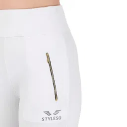 styleso Solid Yoga Pants for Women High Waisted Stretchable Workout Jeggings with Pockets. (M, White) image 5