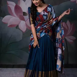 fabcartz Latest South Indian Style Semi-Stitched Half Saree for Women image 4