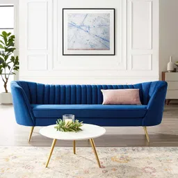 furnitureworks 3-Seater Settee Sofa Diwan Couch Chaise Lounge for Home and Living Room | Blue Colour (Teak Wood) image 1