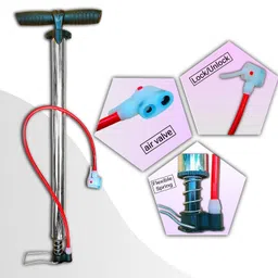 hill clean Cycle Air Pump for Steel Bicycle Pump with Pressure Gauge, Steel Construction, Dual Valve Compatible, Cable Lock Included (Silver) [ Pack of 1 ] image 4