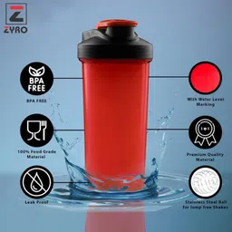 Zyro Shakers for Protein Shake Protein Shaker Bottle Gym bottles for men workout gym sipper bottles gym protein shaker bottle-Red 700 ml shaker bottles image 5