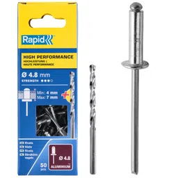 RAPID Rivets High Performance Including Drill Piece, 4.8 x 10 mm (Box of 50) image 1