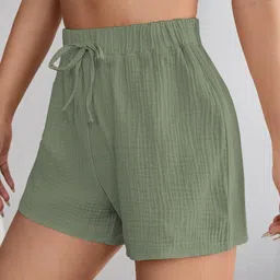 glasgo Soft, Comfortable, Loose fit Shorts || 100% Muslin Cotton ||Draw String Plain Nightwear for Girls and Women image 5