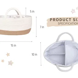 Mila Millie Baby Large Cotton Rope Diaper Caddy | Organizer Storage Bin for Nursery Essentials | Portable Bag for Changing Table and Car | 100% Natural Cotton | Eco Friendly (White & Biege) image 4