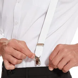 habibee Solid Color Mens Suspender Bow Tie Set Clip On Y Shape Adjustable Braces (White) image 3